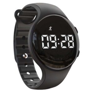 Black vibrating alarm watch for daily reminders.