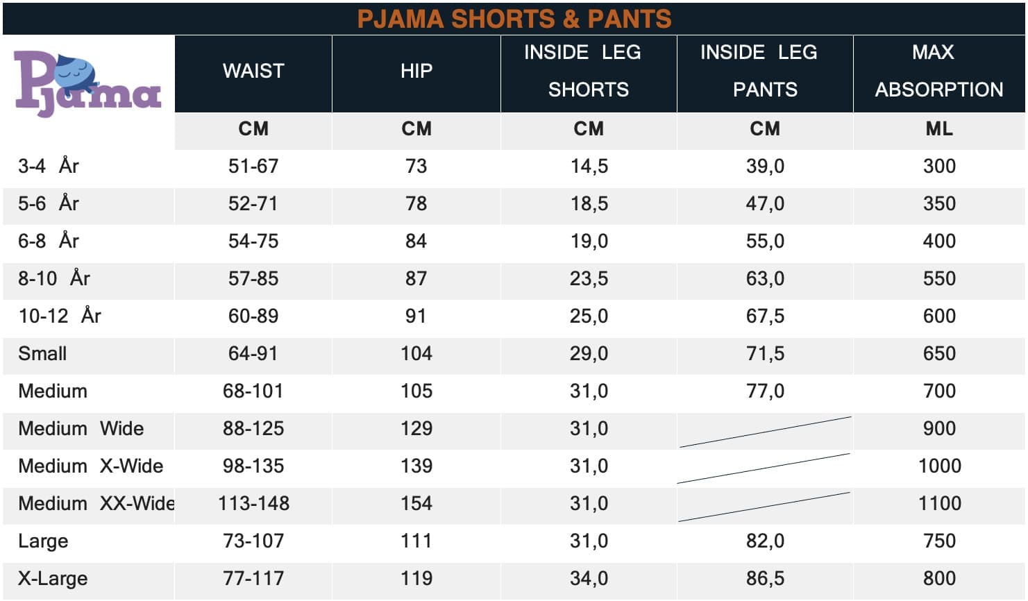 Pjama Pants_shorts (1) Sizeguide Pjama Pants and Shorts